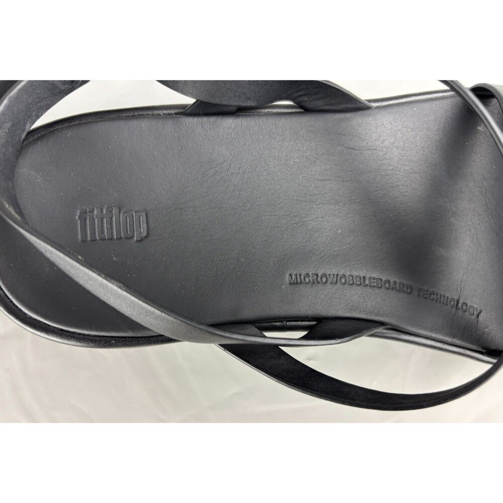 FitFlop F-Mode Leather Flatform Strappy Back-Strap Sandals Women's 8 Black Wedge - Picture 12 of 13